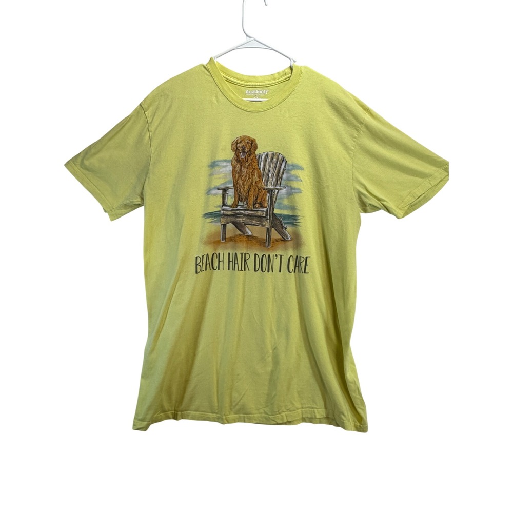 Academy Sports Yellow Beach Hair Don't Care Golden Retriever Graphic Tee XXL